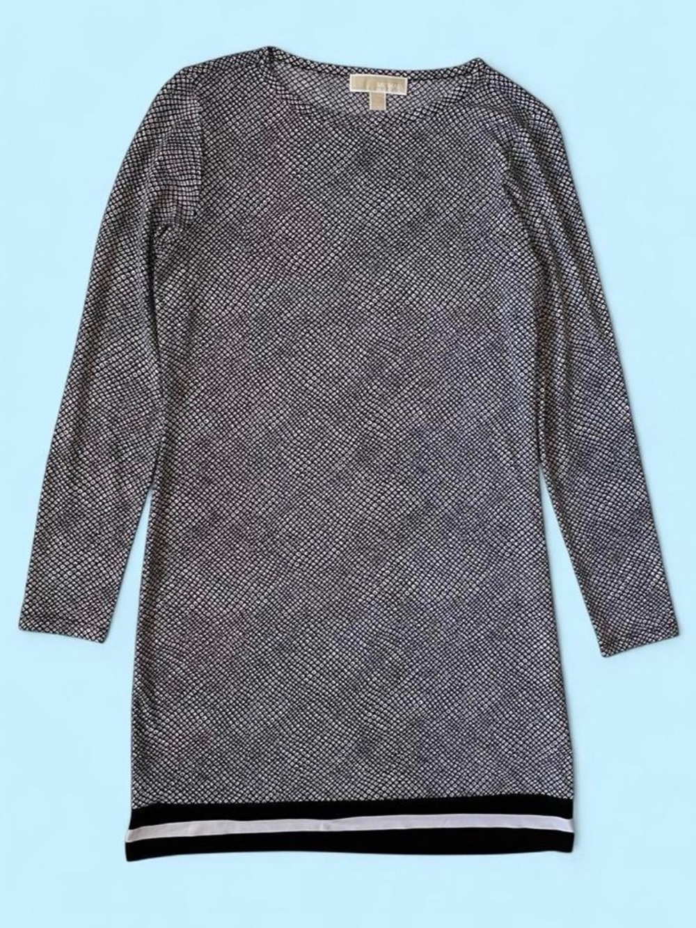 Michael Kors Black White Shibori Print Long Sleeve Shift Dress M